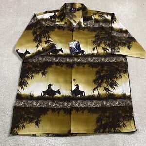 Y2K Southpole Shirt Mens L Brown Western Cowboy Print Button Front Short Sleeve